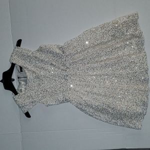 My Michelle Girls Size 12 Ivory Lace & Gold Sequin Dress
